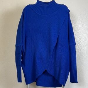 Truth+Style Women’s Sweater Knit Cross Over Funnel Neck Blue Long Sleeve Size XS